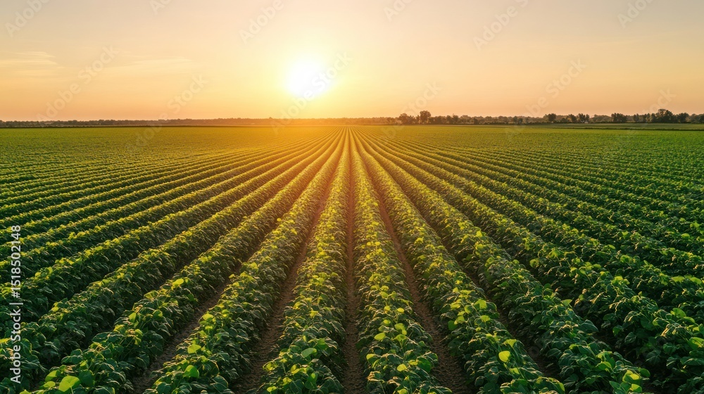 Golden Hour Agriculture: Rows of Crops at Sunset Golden Hour Agriculture: Rows of Crops at Sunset