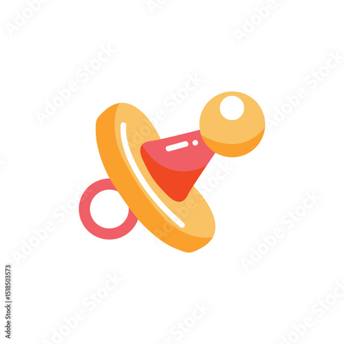 Pacifier baby nipple icon in flat cartoon style, colorful plastic soother object for newborn comfort, infant accessory for nursery design, child care concept for print, poster, or digital use