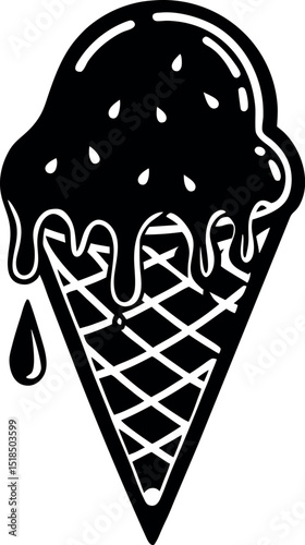 Melting ice cream cone vector icon white background