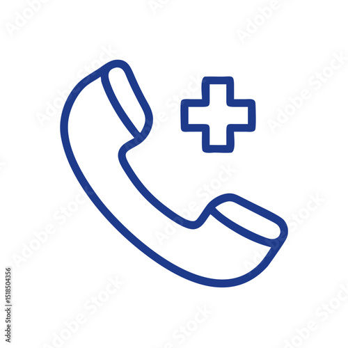 Medical phone call icon, healthcare communication concept, simple design, blue color on white background, copy space
