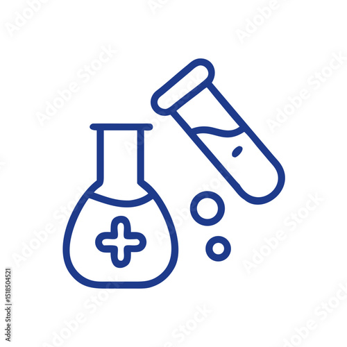 Laboratory equipment icon, chemical analysis concept, simple design, blue color on white background, copy space
