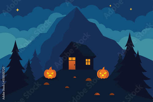 halloween house with pumpkin background