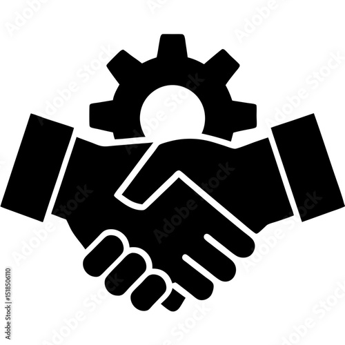 Handshake with gear mechanism black silhouette vector illustration