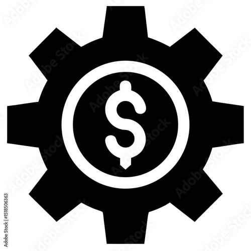 Gear with dollar sign inside circle black silhouette vector illustration