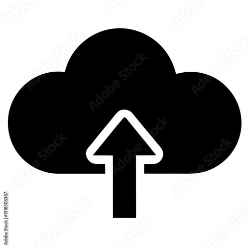 Cloud with upward arrow upload symbol silhouette vector illustration