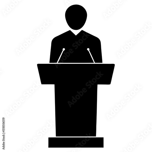 Speaker at podium giving speech silhouette vector illustration