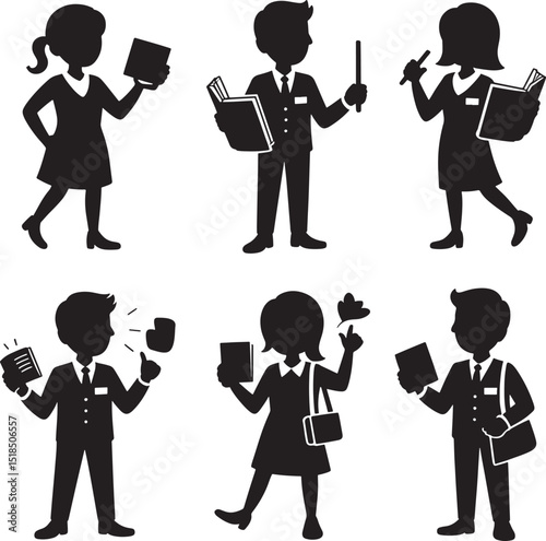 Silhouette Business Characters Set on Canvas Vector Graphic Design Elements