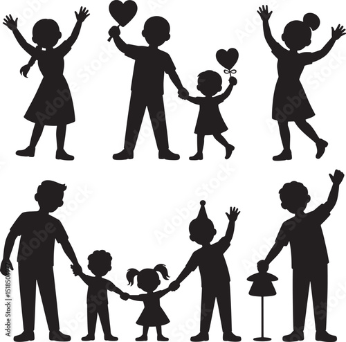 Silhouette Illustration of Family Members Celebrating Together in a Joyful Scene