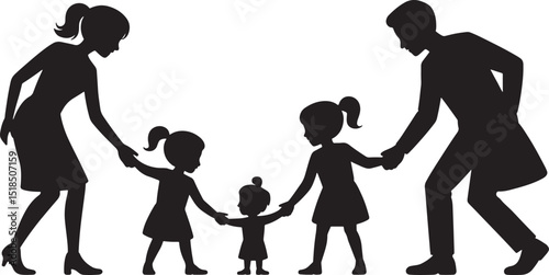 Silhouette Illustration of Family Members Holding Hands and Celebrating Together in a Joyful and United Scene