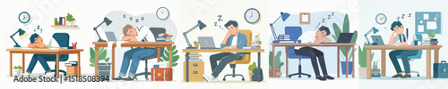 Vector of a man asleep on a desk.