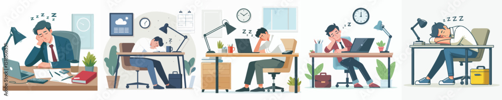Vector of a man asleep on a desk. Vector of a man asleep on a desk.