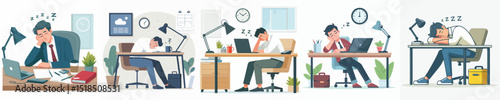 Vector of a man asleep on a desk.