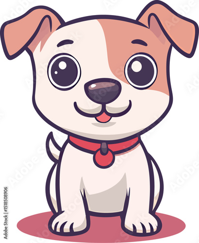 Cute cartoon dog with big eyes and a playful expression, sitting happily.