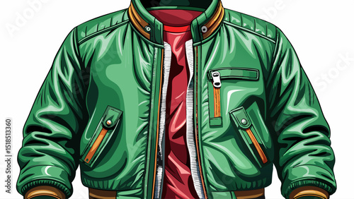 Close-up of a green bomber jacket with ribbed cuffs and zipper, displayed on white, illustrating military-inspired fashion, street style, comfort, and youthful attitude in men’s outerwear.