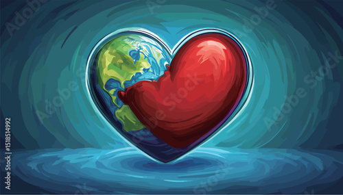 Colorful heart-shaped globe symbolizing love for the Earth.