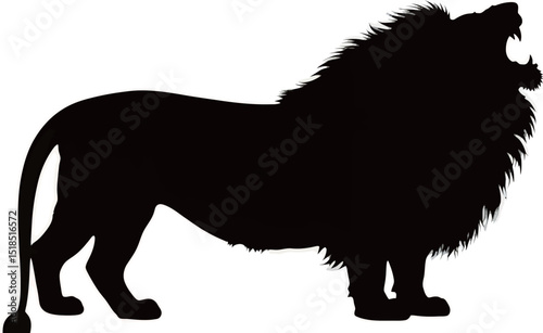 Majestic silhouette of a roaring lion against a stark backdrop.