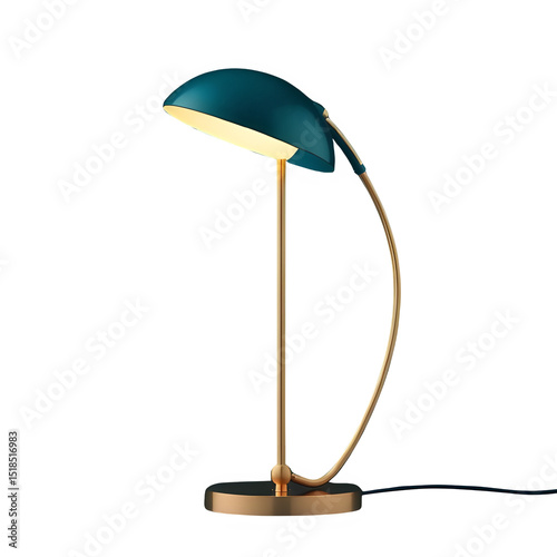 Photorealistic modern minimalist desk lamp in deep teal, elegant and luxurious design, isolated on transparent background for interior decor and branding

