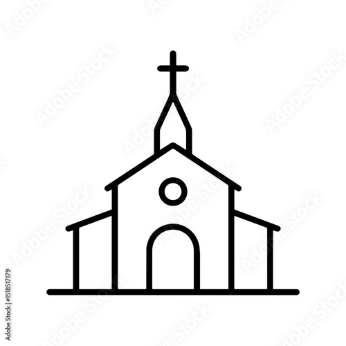 Outline of a church building with a cross on top - Concept of church  