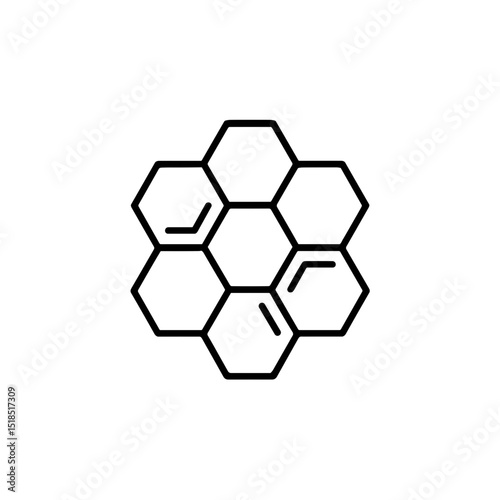 Honeycomb structure icon in minimalist black line art design  