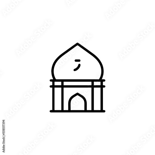 Minimalist icon of a traditional mosque building with a dome  