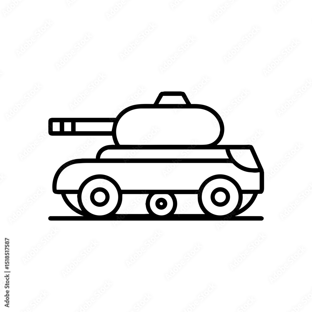 Obraz premium Line art illustration of a military tank in profile view 