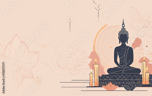 Serene black Buddha figure surrounded by candles and lotus flowers, invoking tranquility.