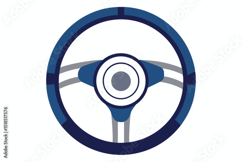 Blue And Gray Vehicle Steering Wheel Isolated On White Background Illustration