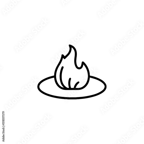 Simple outline of a flame icon on a circular base  