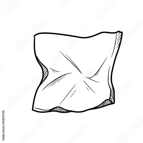 Crumpled paper sheet in black and white sketch style for design use  