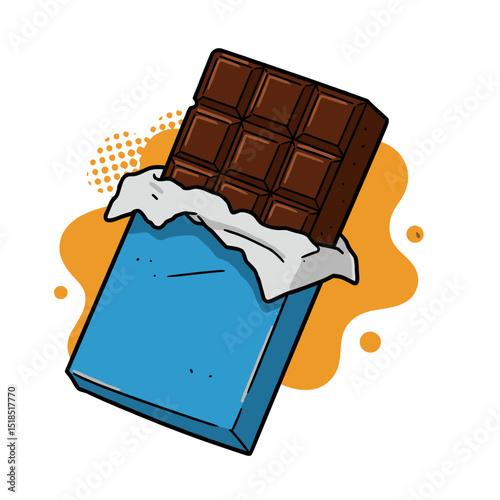 Chocolate bar in blue wrapper with a melting appearance concept of icon  