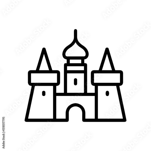 Line art castle illustration with towers and a central gate concept of icon  