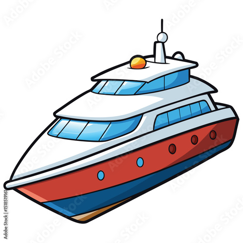 Cartoon Luxury Yacht Illustration Isolated On White Background Nautical Vessel Art