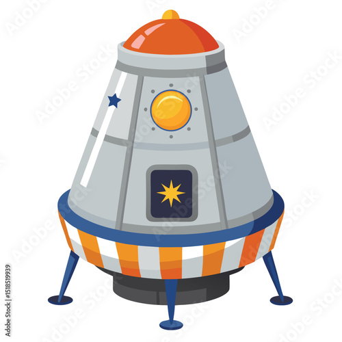 Cartoon Spacecraft Design With Landing Gear And Unique Star Windows