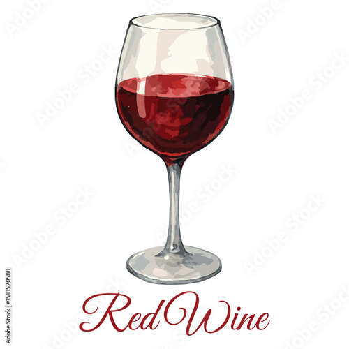 Watercolour Wine Glass with Red Wine