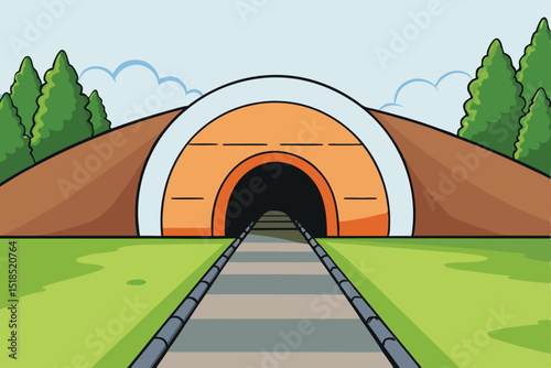 Cartoon Tunnel Entrance With Pathway Trees And Sky Vector Illustration Art