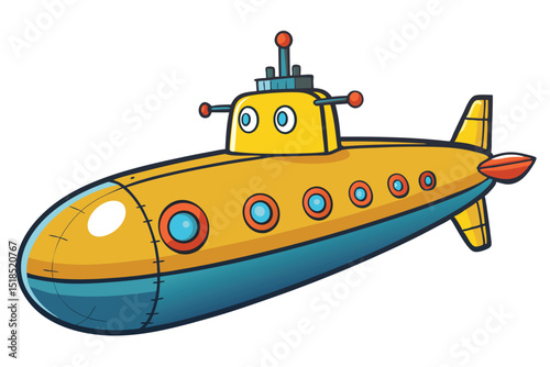 Cartoon Yellow Submarine Vector Illustration Undersea Adventure Fun Aquatic Vessel