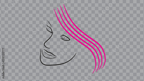 Minimalist Line Art Profile of a Woman with Pink Hair