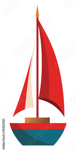 Colorful Cartoon Sailboat With Red And White Sails On A White Background