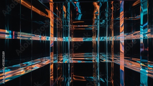 Holographic distortions creating an illusion of space and warped reflections.