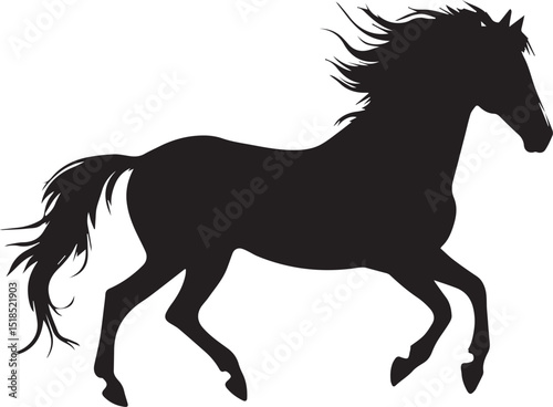 Black horse vector silhouette illustration running wild with flowing mane