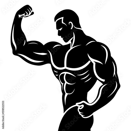 Strong Bodybuilder Showing Biceps Silhouette for Gym Branding Vector Illustration