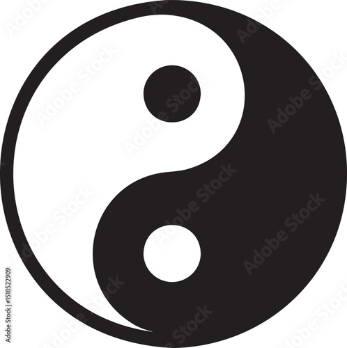 Yin and yang black and white silhouette symbol representing balance, harmony, duality, spirituality, and Chinese philosophy