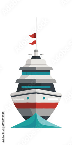 Flat Vector Illustration Of A Modern Cruise Ship Isolated On White Background