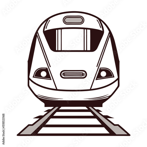 Front View Of Modern Bullet Train Vector Illustration On Tracks
