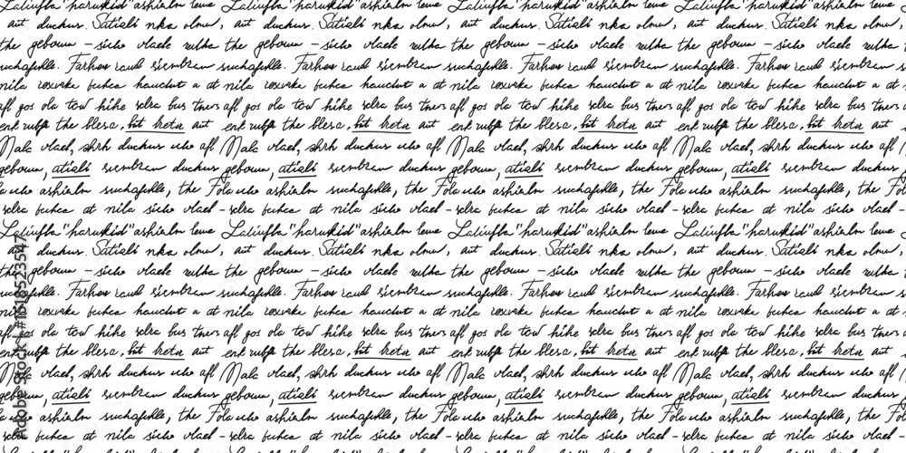 Seamless pattern with unreadable poetry and illegible cursive words. Repeating handwritten script creates a nostalgic and artistic texture for backgrounds, fabric, or stationery.