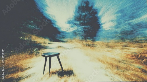 Minimal scene with a single stool, emphasizing structure, function, and visual silence for contemporary creative use.