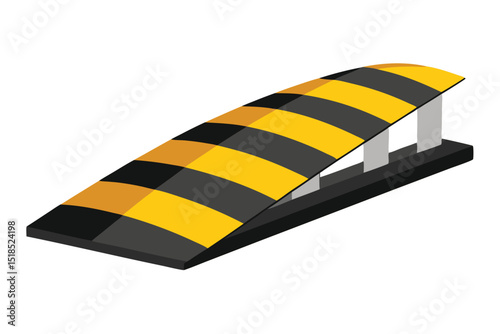Isolated Isometric Speed Bump With Yellow And Black Stripes Traffic Calming Design