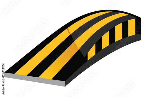 Isometric Perspective Of A Black And Yellow Striped Speed Bump Illustration
