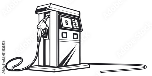 Monochrome Gas Station Illustration Retro Style Fuel Pump Design Isolated On White