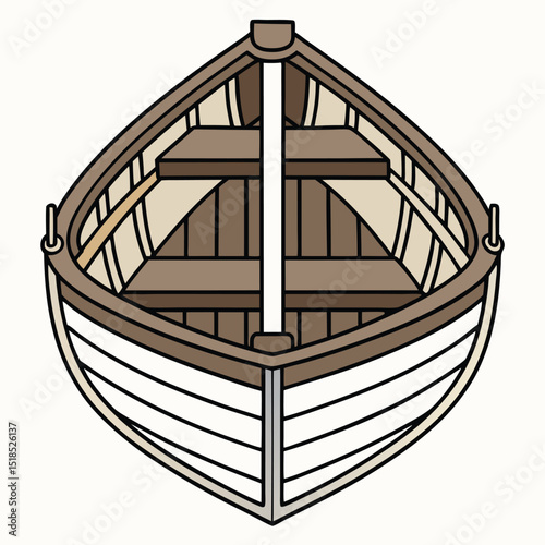Simple Line Art Illustration Of A Wooden Rowboat Against A White Background